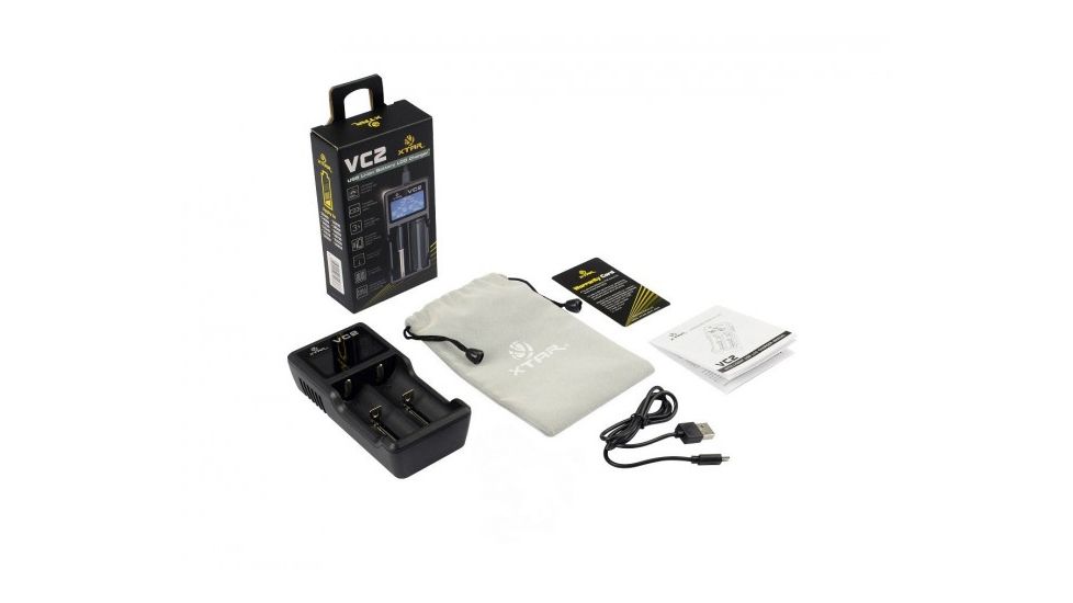 XTAR VC2 2-Bay Smart Battery Charger with LCD Digital Display, Black XTAR-VC2