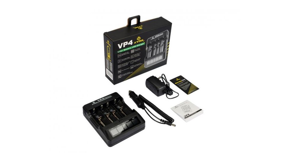 XTAR VP4 4-Bay Smart Battery Charger with LCD Digital Display, Black XTAR-VP4