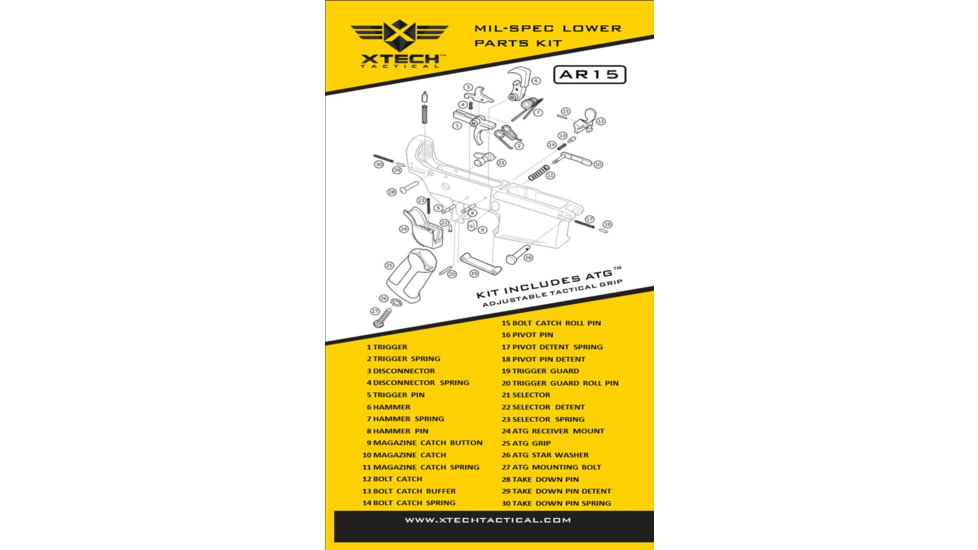XTech Tactical ATG Enhanced AR-15 Lower Parts Kit, Black, XT1011011
