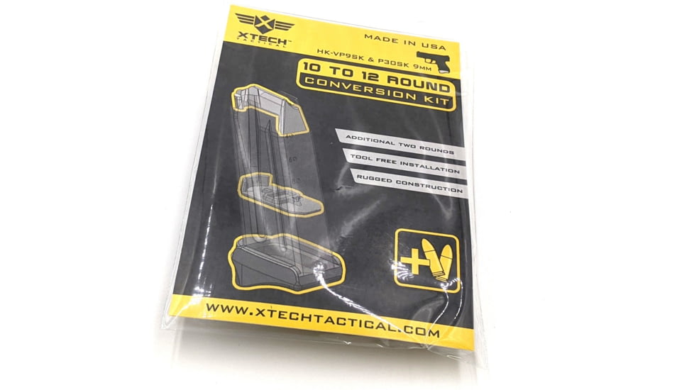 XTech Tactical HK VP9SK &amp; P30SK 9mm 10 to 12 Round Conversion Kit, Black, 12, XTT133-BLK VP9SK 2RD
