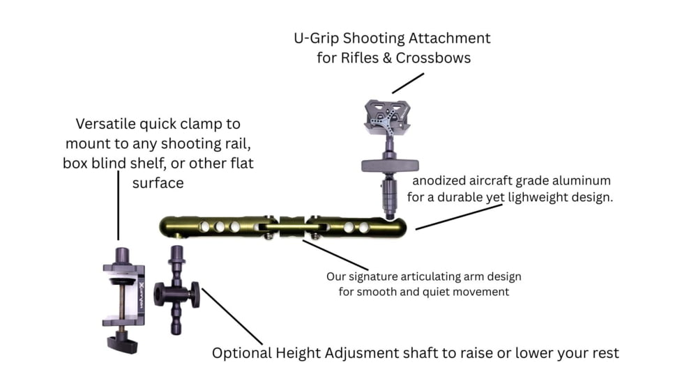 XtraArm Quick Clamp Shooting Rest w/ U-Grip, Black, XTRA-QCSRU