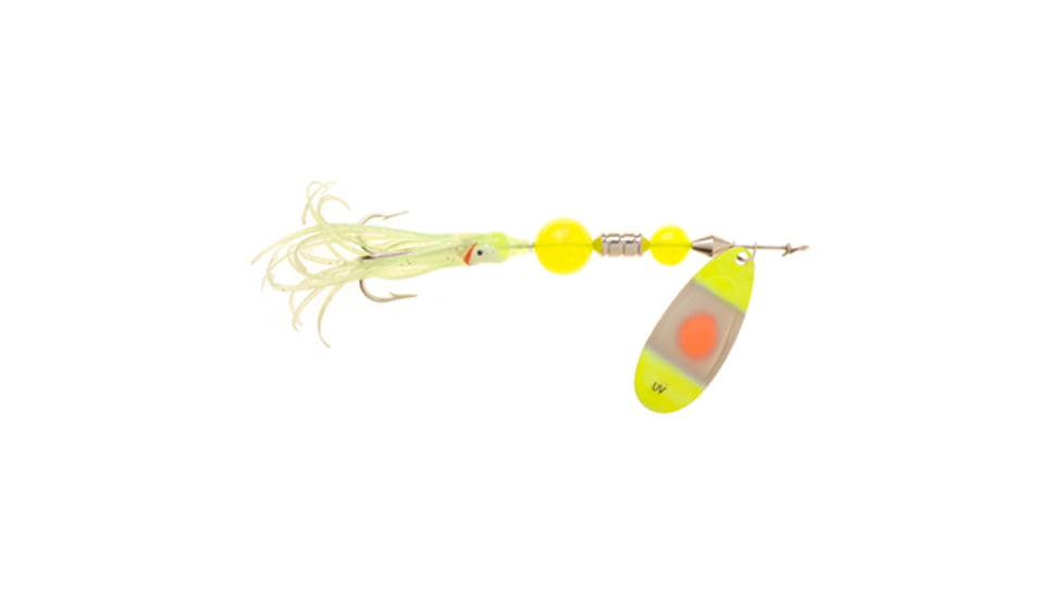 Yakima Bait Flash Glo UV Squid Casting Spinner, 1/2 oz Sunspot with Chartreuse Squid, 1136U-SUNS