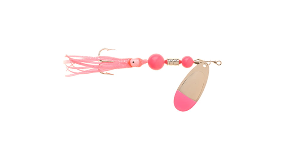 Yakima Bait Flash Glo UV Squid Casting Spinner, 3 1/2in Nickel Pink Tip with Pink Squid, 1125U-NPK