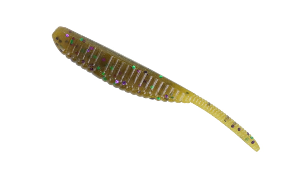 Yamamoto Baits 3in Shad Shape Worm, 10 pack, Green Pumpkin-Green-Purple, YAM-68JR-10-301