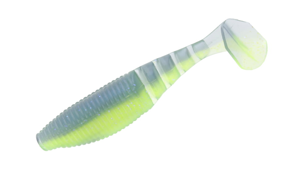 Yamamoto Baits Paddle Tail Zako Soft Bait, 5, 4in, Electric Blue-Chartreuse, YAM-134P-05-9007