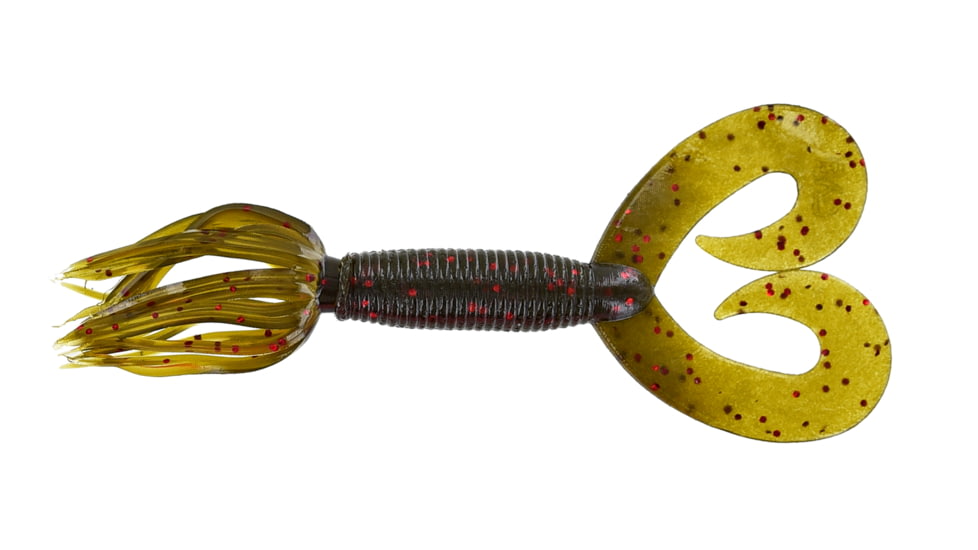 Yamamoto Baits Double Tail 5in Hula Grub, 10 Pack, Green Pumpkin-Red, YAM-97-10-318