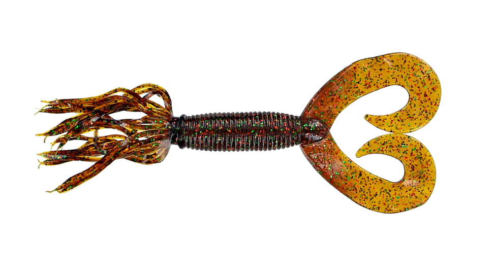 Yamamoto Baits Double Tail 5in Hula Grub, 10 Pack, Rootbeer-Green-Copper, YAM-97-10-236