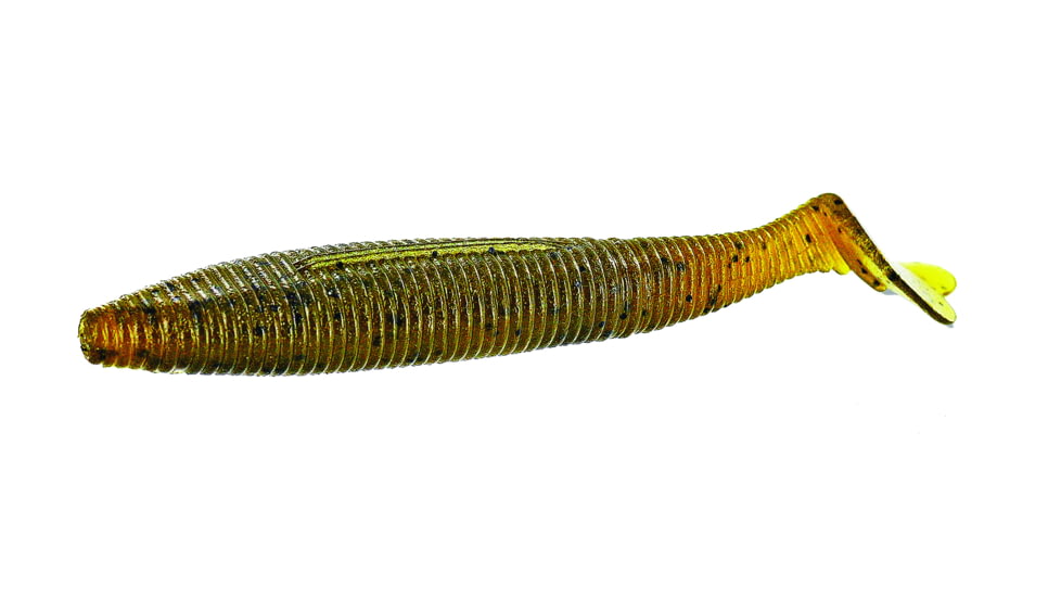 Yamamoto Baits Heart Tail 4.5in, 5pk, Green Pumpkin with Black Flake, 128-05-297