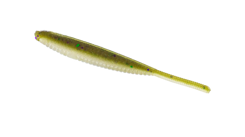 Yamamoto Baits Shad Shape Worm 3.75in, Lt Grn Pumpkin w/ Lrg Grn Purple Flake / Clear Bel, YAM-68L-10-938