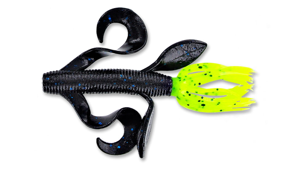 Yamamoto Baits Kreature Soft Bait, 7, 4in, Black With Large Blue Body &amp; Chartreuse With Large, YAM-5-07-522