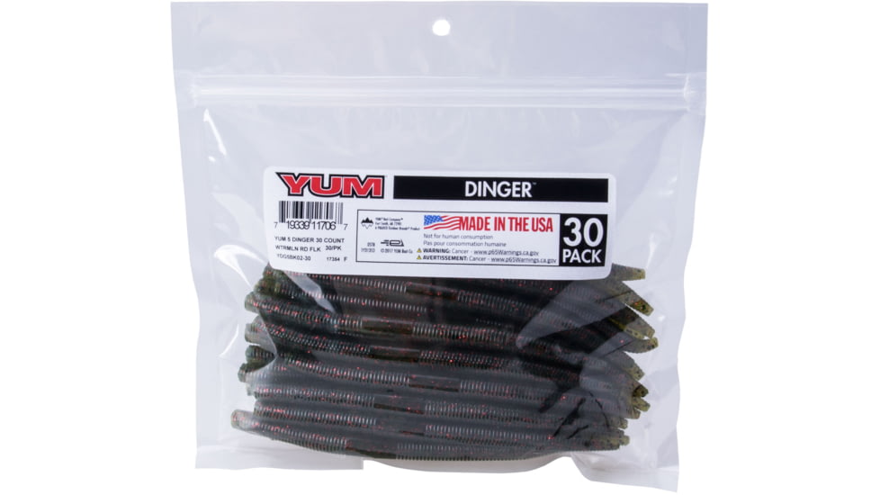 Yum Dinger Bulk Bait, 5in, Watermelon Red Flake, YDG5BK02-30