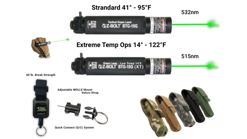 Z-Bolt Green Dot Laser Pointer Designator, Diode Variants 12 Pcs Kit, Hard Case, Coyote Brown, NSN 1265-01-645-8197, BTG-10G-KIT-12-HC-CB