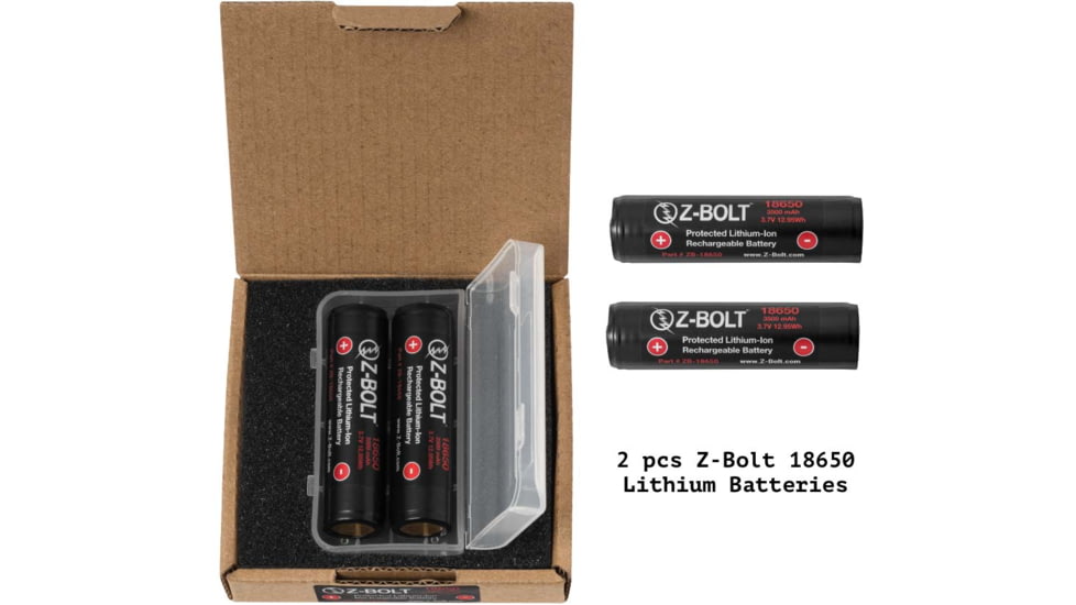 Z-Bolt Rechargeable 18650 Batteries for High Discharge Flashlights, Weapon Lights &amp; Illuminators, 2 Pack, BATTS-2x-18650