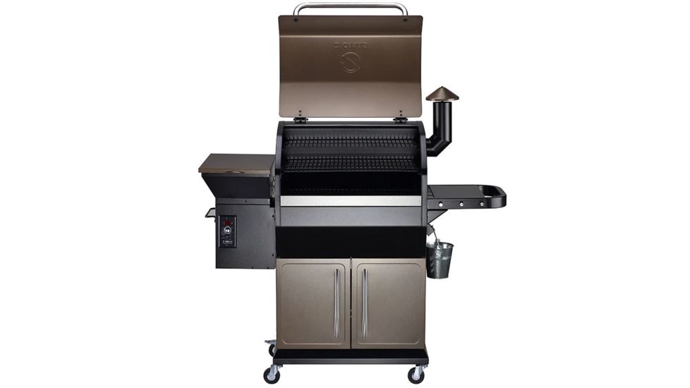 Z Grills 1000D 8-in-1 Wood Pellet Grill, BBQ &amp; Smoker, Black/Bronze, 54x25x53in, ZPG-1000D