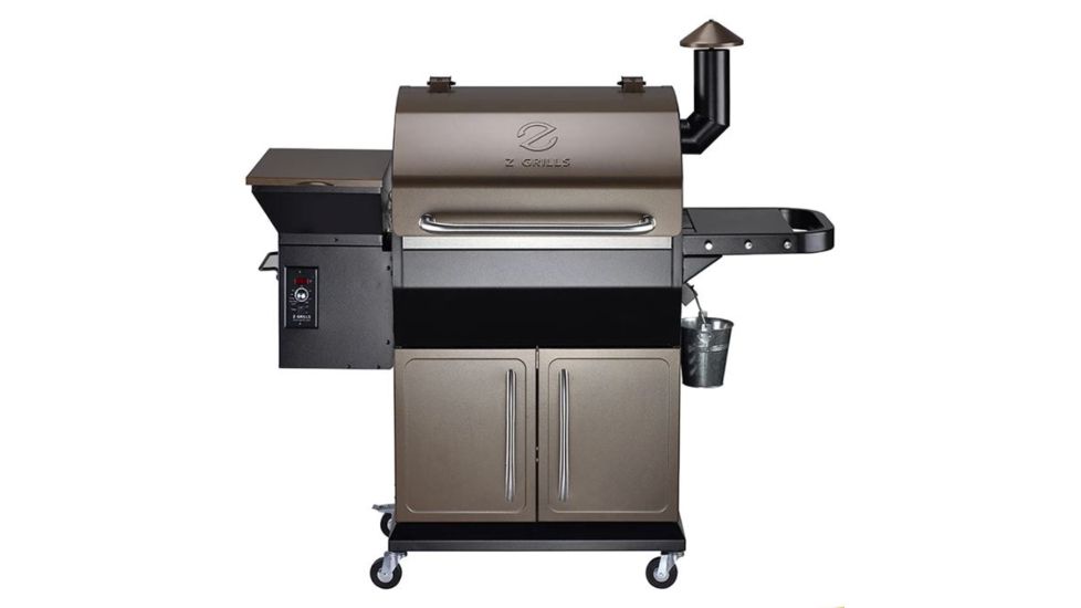 Z Grills 1000D 8-in-1 Wood Pellet Grill, BBQ &amp; Smoker, Black/Bronze, 54x25x53in, ZPG-1000D
