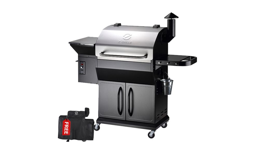 Z Grills 1000E 8-in-1 Wood Pellet Grill, BBQ &amp; Smoker, Black/Silver, 54x25x53in, ZPG-1000E