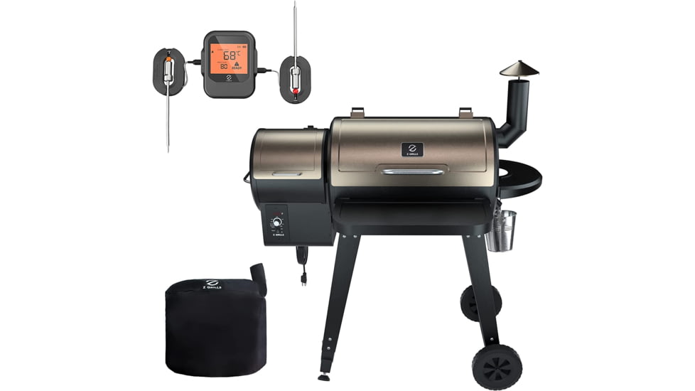 Z Grills 7-in-1 Wood Pellet Grill &amp; Smoker w/ Wireless Meat Probe Thermometer, Brown/Black, Medium, ZPG-450APRO