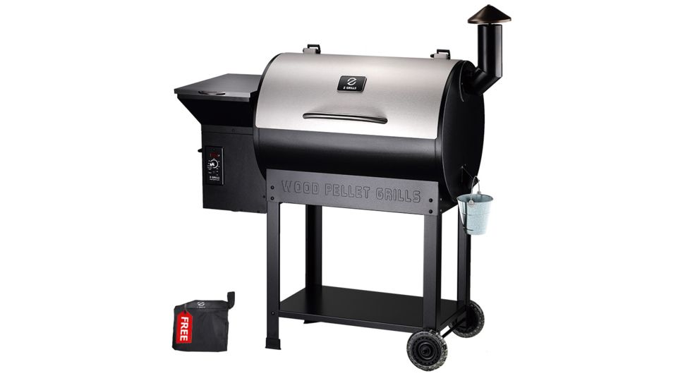 Z Grills 7002E 8-in-1 Wood Pellet Grill, BBQ &amp; Smoker, Black/Silver, 48x22x51, ZPG-7002E