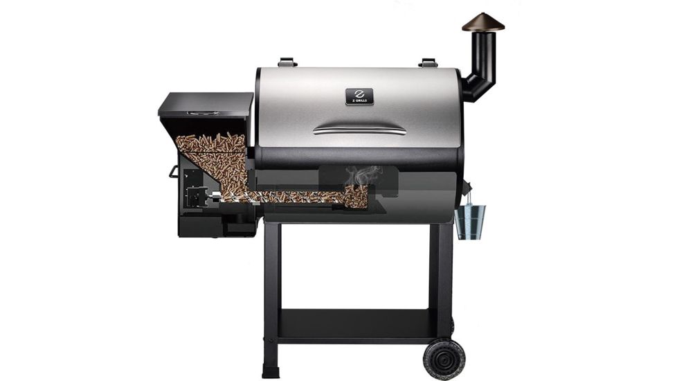 Z Grills 7002E 8-in-1 Wood Pellet Grill, BBQ &amp; Smoker, Black/Silver, 48x22x51, ZPG-7002E