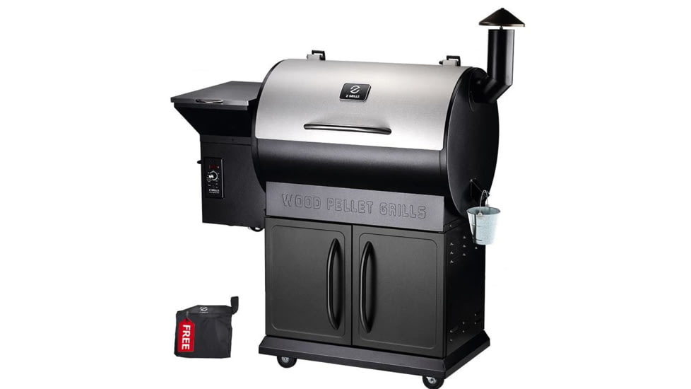 Z Grills 700E 8-in-1 Wood Pellet Grill, BBQ &amp; Smoker, Black/Silver, ZPG-700E