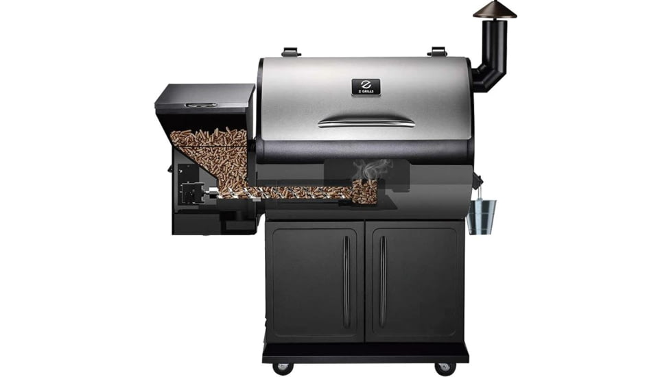 Z Grills 700E 8-in-1 Wood Pellet Grill, BBQ &amp; Smoker, Black/Silver, ZPG-700E