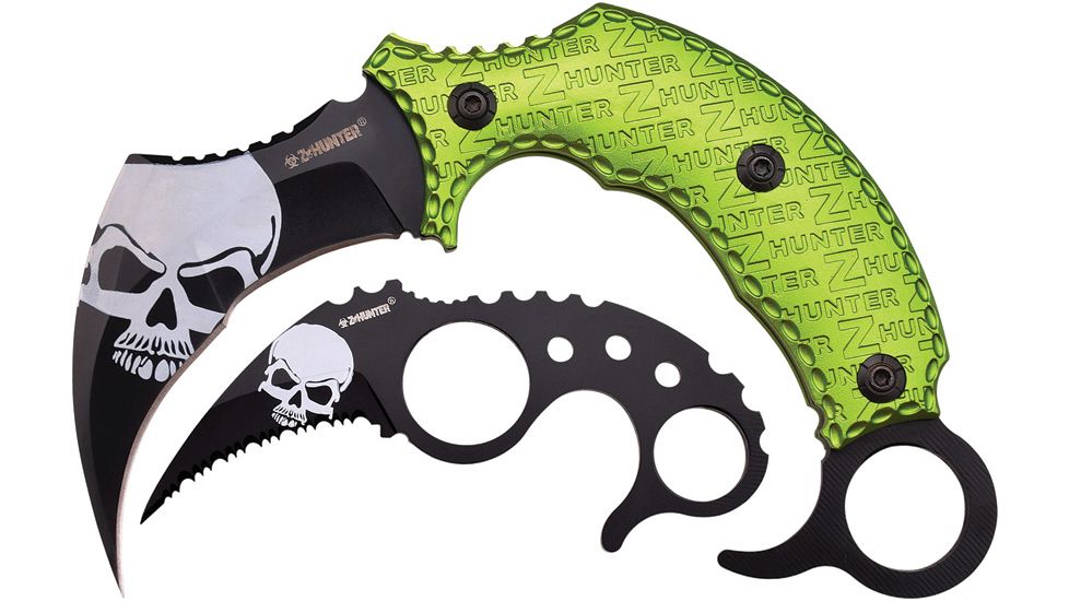 Z-Hunter 2pc Karambit Knife Set,Green Aluminum Handle, ZB-109BG