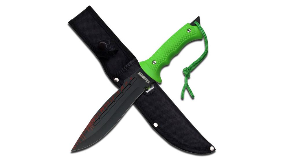 Z-Hunter Fixed Blade, 12in, Stainless Steel Blade, Green Molded Nylon Fiber Handle ZB-102