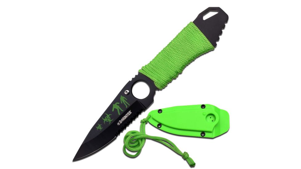 Z-Hunter Fixed Blade, 7in, Stainless Steel Blade, Full Tang Green Cord Wrapped Handle ZB-140