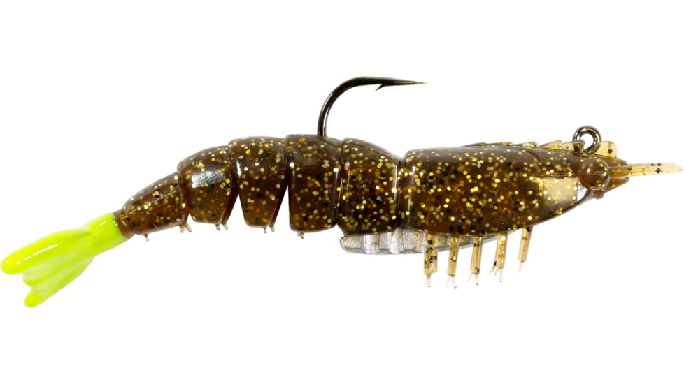 Z-Man Elaztech Ez Shrimpz Rigged 3.5in Rootbeer/Chartreuse Tail 2 Pack, EZSR-240PK2