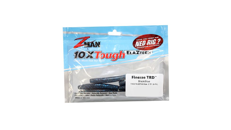 Z-man Finesse TRD Ned Rig Worm, 8 pack, 2.75in, Black and Blue, TRD275-02PK8
