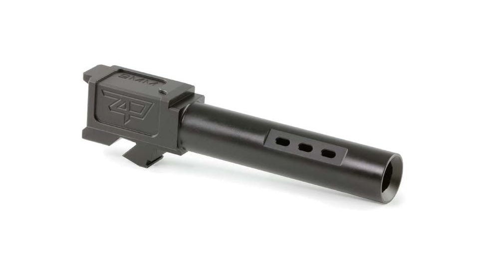 Zaffiri Precision Flush and Crown Ported Pistol Barrel, Glock 19 Gen 5 ZPS.P and ZPS.4 Slide, 9mm, 1/10 Twist, 416R Stainless Steel, Black Nitride, ZP.19G5BPBN