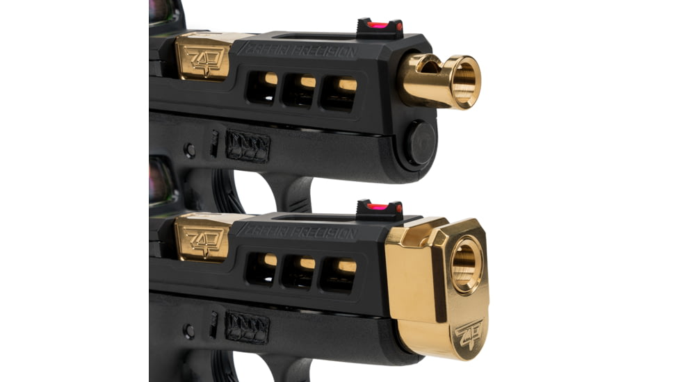 Zaffiri Precision Threadless Glock 43/43X 9mm Luger Compensator And Non-Threaded Pistol Barrel, 3.9 inch, 1-10 Twist, Titanium Nitride, Gold, ZP.43BTCG
