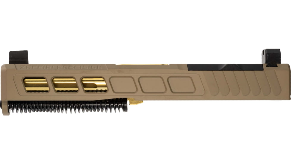 Zaffiri Precision ZPS3 Ported Glock 19 Gen 3 Complete Pistol Slide, PVD, Flat Dark Earth/Gold, G19G3-ZPS3-RMR-FDE-TP-GLD
