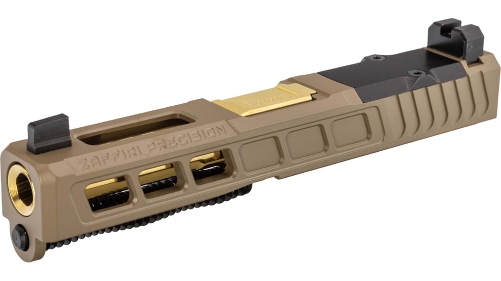 Zaffiri Precision ZPS3 Ported Glock 19 Gen 3 Complete Pistol Slide, PVD, Flat Dark Earth/Gold, G19G3-ZPS3-RMR-FDE-TP-GLD