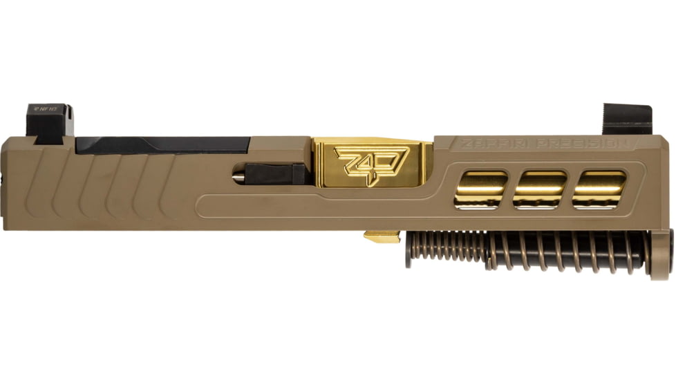 Zaffiri Precision ZPS3 Ported Glock 43X Complete Pistol Slide, PVD, Flat Dark Earth/Gold, G43-ZPS3-RMSc-FDE-TP-GLD