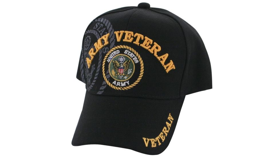 Zan Headgear 3-D Embroidered Black Cap Army Veteran CPA111