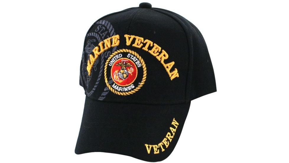Zan Headgear 3-D Embroidered Black Cap Marine Veteran CPA109