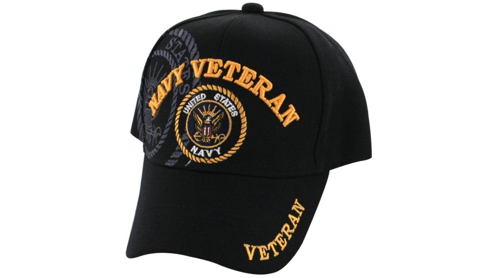 Zan Headgear 3-D Embroidered Black Cap Navy Veteran CPA110