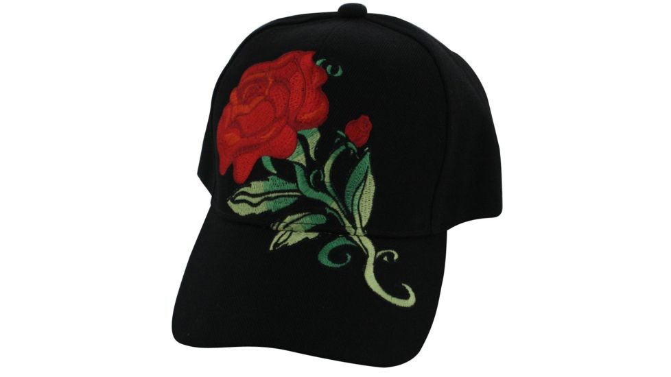 Zan Headgear 3-D Embroidered Black Cap Rose CPA129