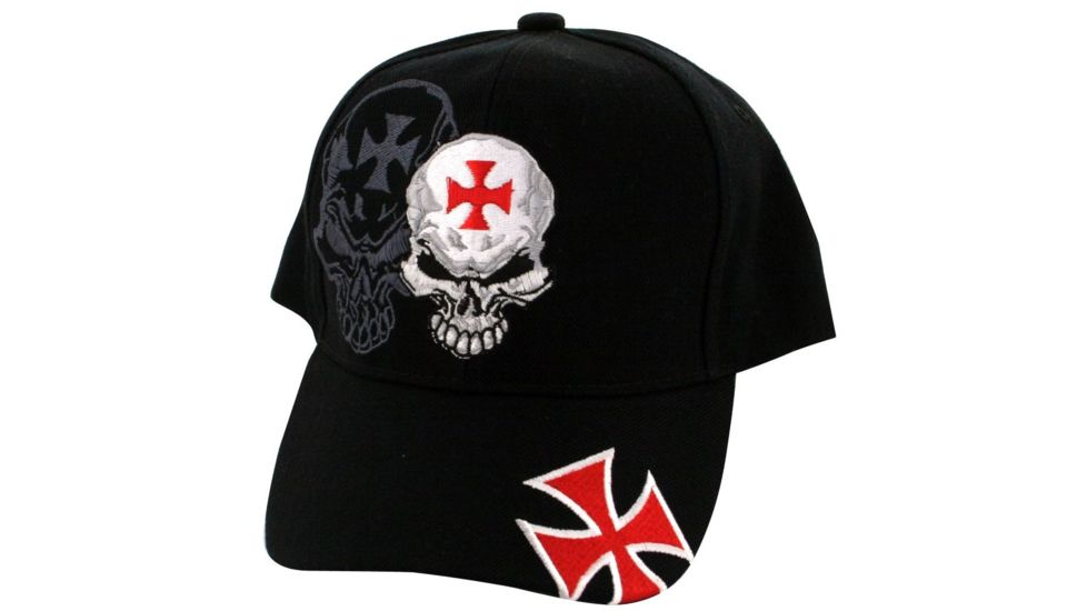 Zan Headgear 3-D Embroidered Black Cap Skull w/Maltese Cross CPA132