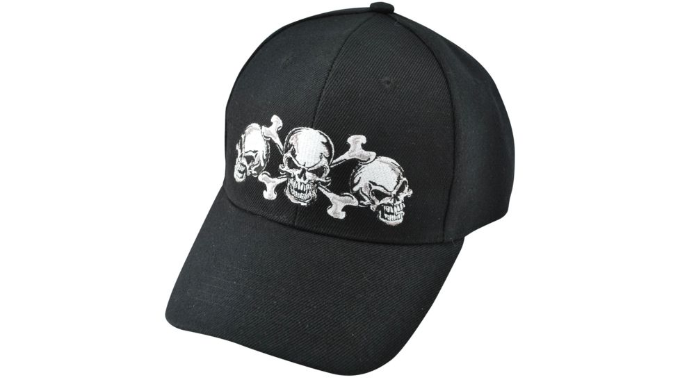 Zan Headgear 3-D Embroidered Black Cap Three Skulls CPA138