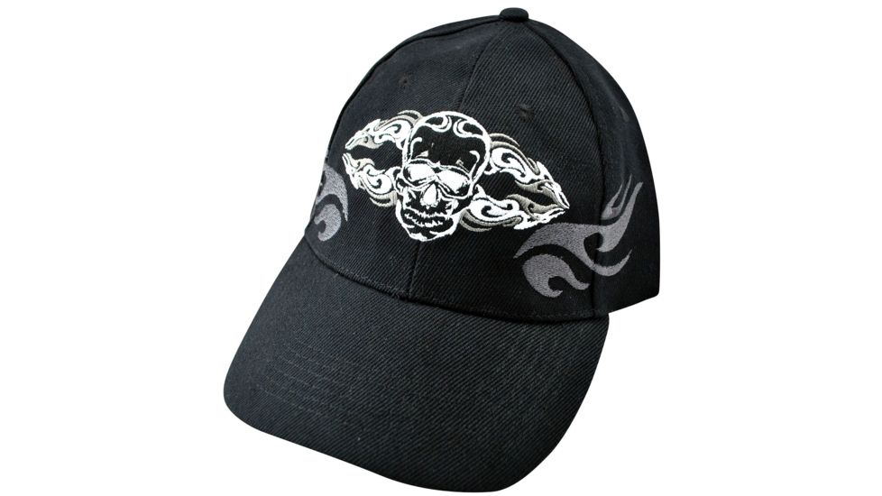 Zan Headgear 3-D Embroidered Black Cap Tribal Skull CPA133