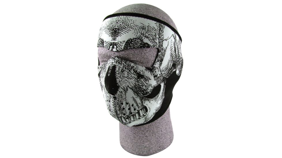 Zan Headgear Neoprene Face Mask Glow in the Dark Black &amp; White Skull Face WNFM002G
