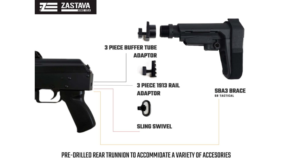 Zastava Arms USA ZPAP92 Semi Auto Pistol with Muzzle Booster, 7.62X39, 10 in Barrel