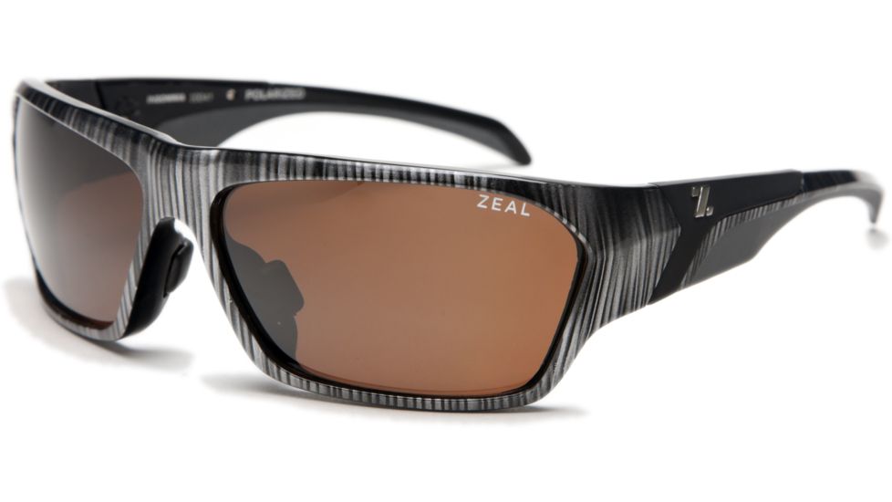 Zeal Optics Insomnia Sunglasses, Silver + Black Wood Grain Frame and Polarized Copper Lens 10041