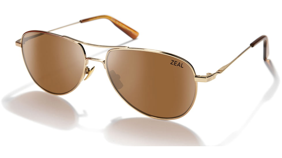 Zeal Optics Shipstern Eco-Friendly Stainless Steel Aviator Polarized Sunglasses, Gold/Copper, Medium, 12010