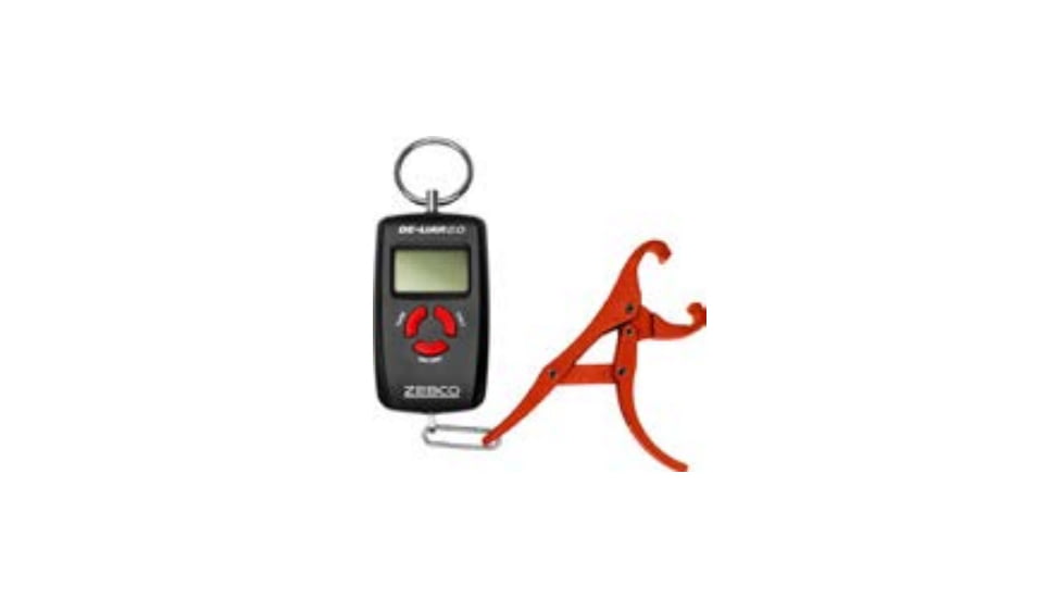 Zebco De-Liar 2.0 Digital Fish Scale, 50lbs/23-Kilograms Capacity, Compact Design, Durable Construction, Non-Puncturing Clamp-Style Lip Grip, Black/Red, ZDELIAR.FB4