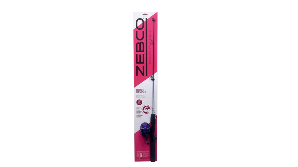 Zebco Dock Demon Spincast Reel and Rod Combo, 30in 1-PC Fiberglass Pole w/ EVA Handle, QuickSet Anti-Reverse Reel, Pre-Spooled w/ 6lb Zebco Line, Purple, DOCKPRSC301M.FB6