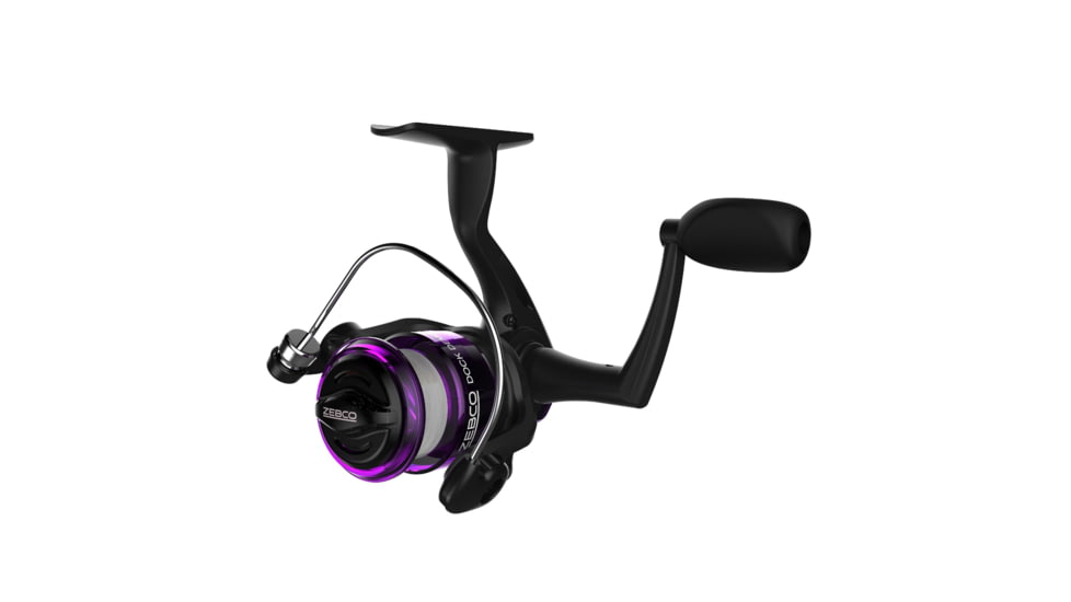 Zebco Dock Demon Spinning Reel and Rod Combo, 30in 1-PC Fiberglass Pole, EVA Rod Handle, SZ 10 Reel, train Drag, Pre-Spooled w/ 6lb Zebco Line, Purple, DOCKPRSP301M.FB6