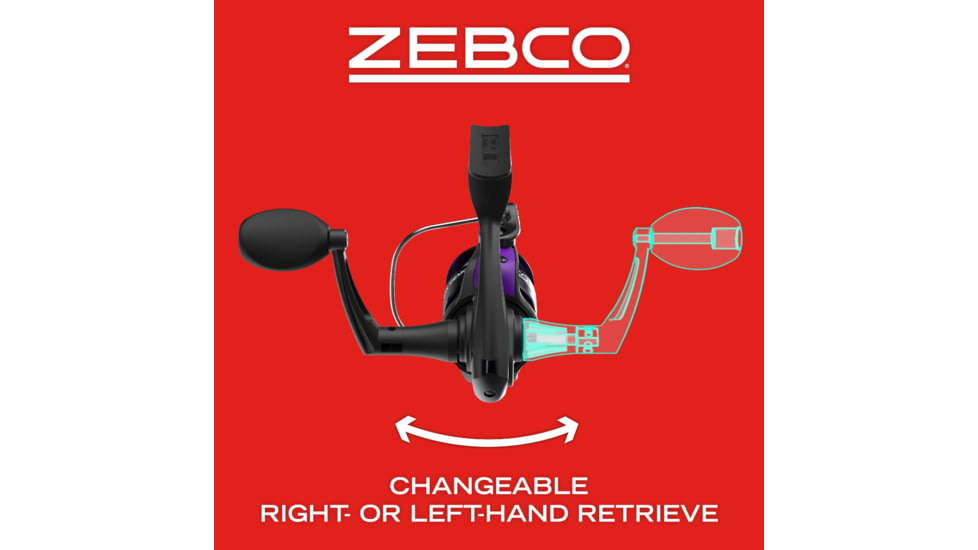 Zebco Dock Demon Spinning Reel and Rod Combo, 30in 1-PC Fiberglass Pole, EVA Rod Handle, SZ 10 Reel, train Drag, Pre-Spooled w/ 6lb Zebco Line, Purple, DOCKPRSP301M.FB6